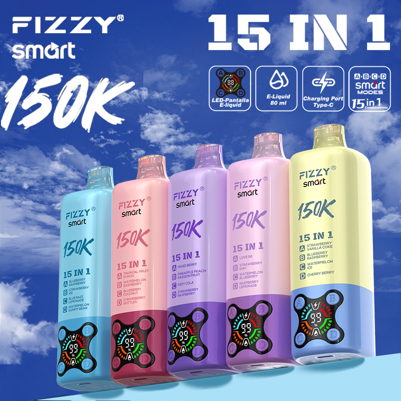 Fizzy 150K Disposable Vape – 150,000 Puffs 15-in-1 Multi-Flavor Rechargeable Vape with 4-Pod Smart Display