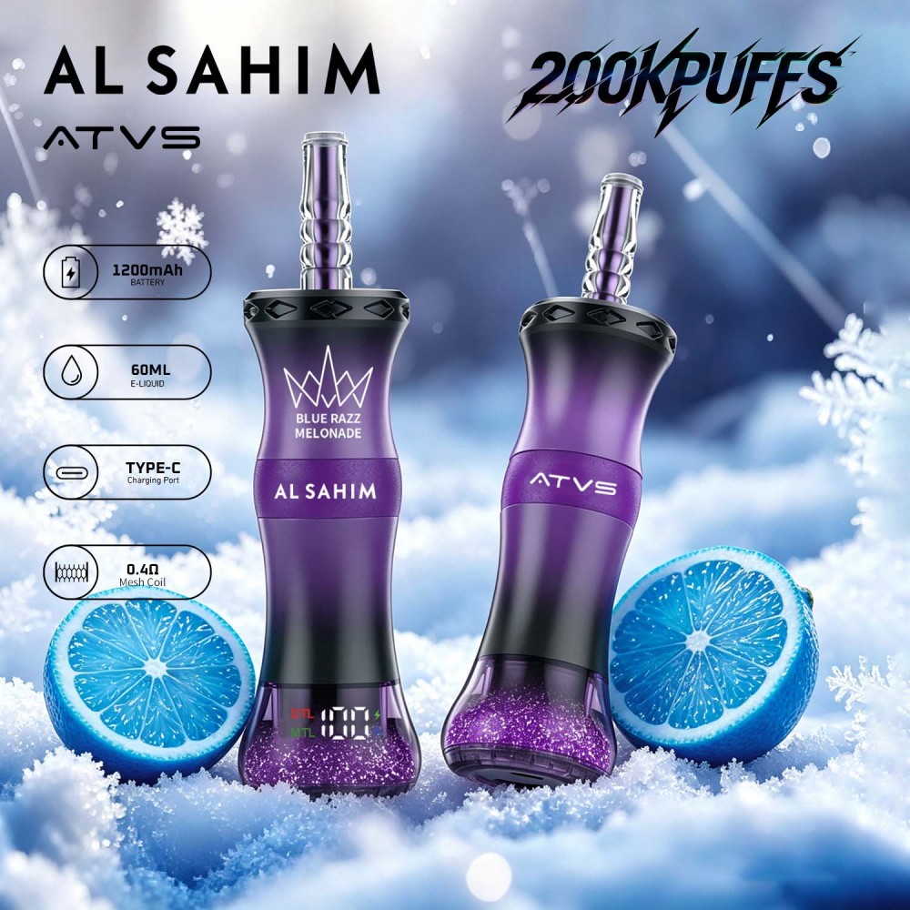ATVS AL SAHIM 200,000 Puffs Vape – High Capacity Adjustable Airflow Smart Screen Vape Wholesale & Retail