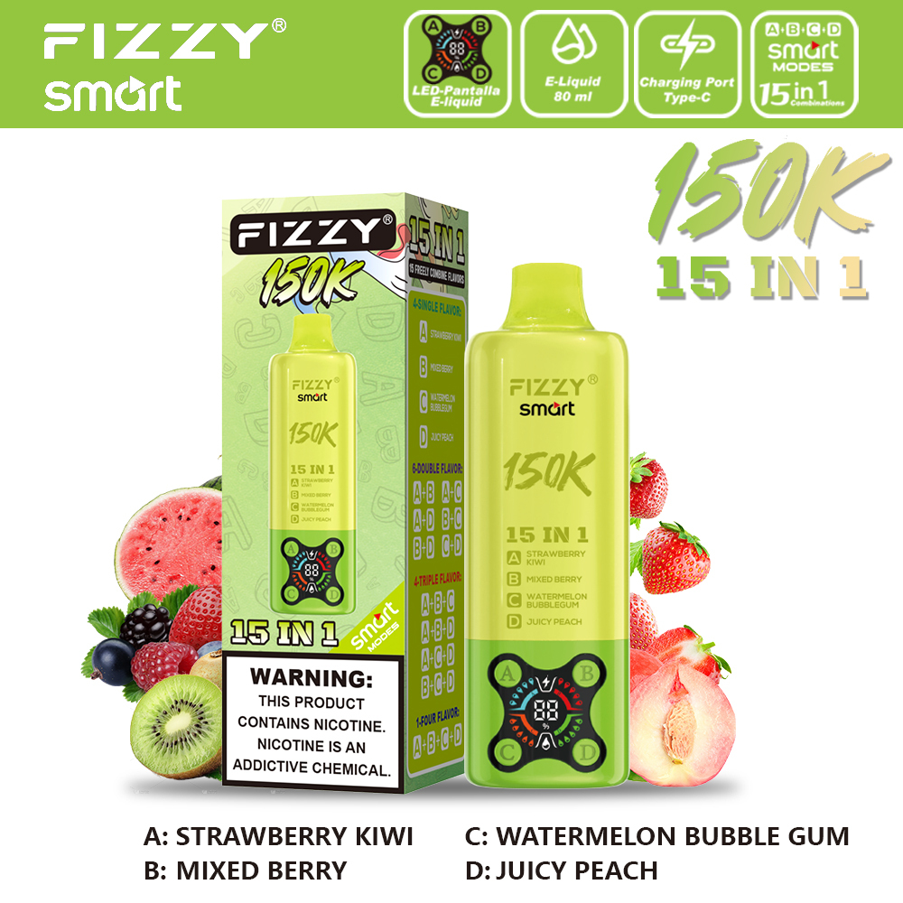 Fizzy 150K Disposable Vape – 150,000 Puffs 15-in-1 Multi-Flavor Rechargeable Vape with 4-Pod Smart Display