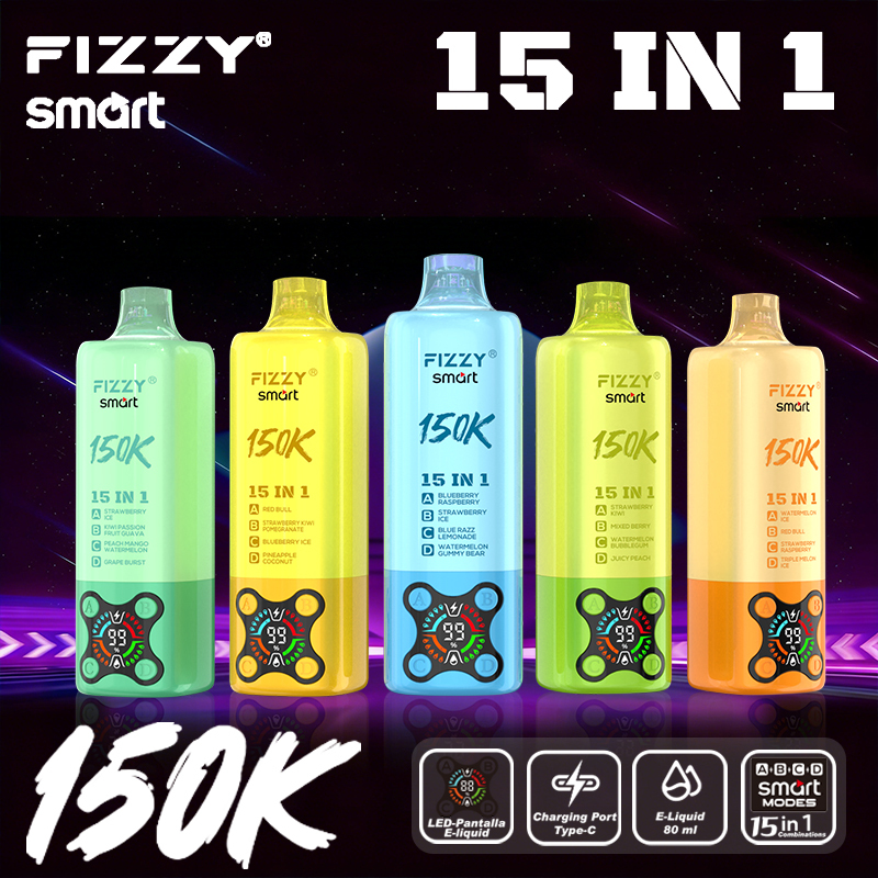 Fizzy 150K Disposable Vape – 150,000 Puffs 15-in-1 Multi-Flavor Rechargeable Vape with 4-Pod Smart Display