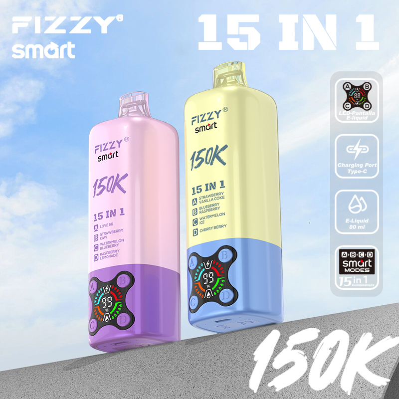 Fizzy 150K Disposable Vape – 150,000 Puffs 15-in-1 Multi-Flavor Rechargeable Vape with 4-Pod Smart Display