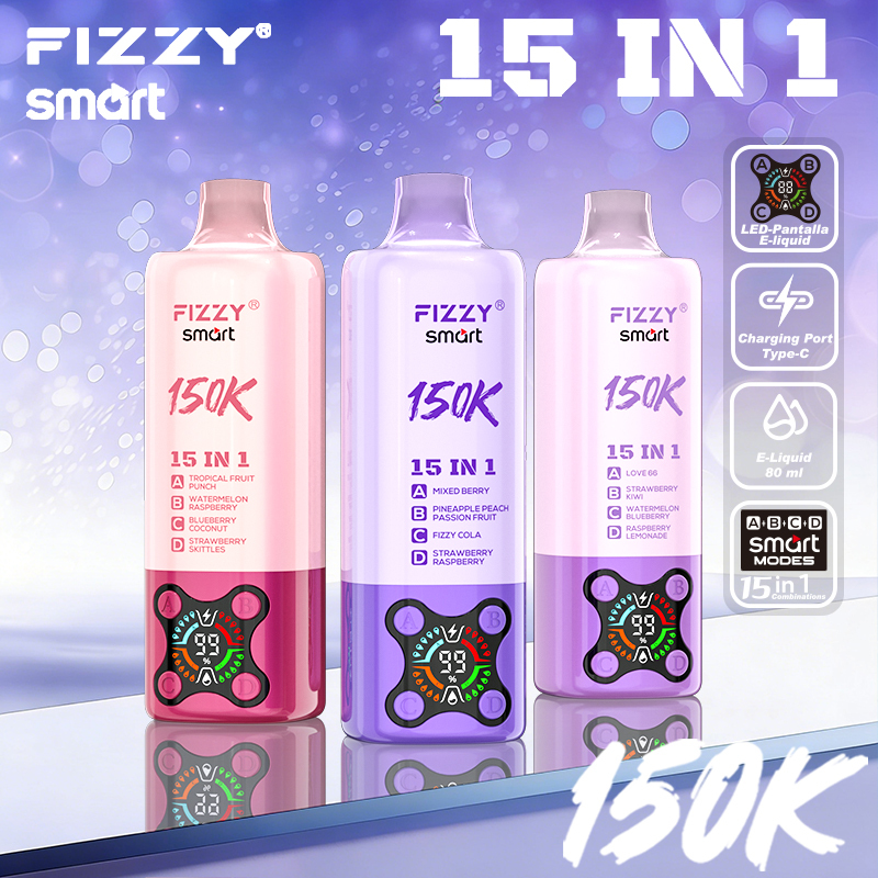 Fizzy 150K Disposable Vape – 150,000 Puffs 15-in-1 Multi-Flavor Rechargeable Vape with 4-Pod Smart Display