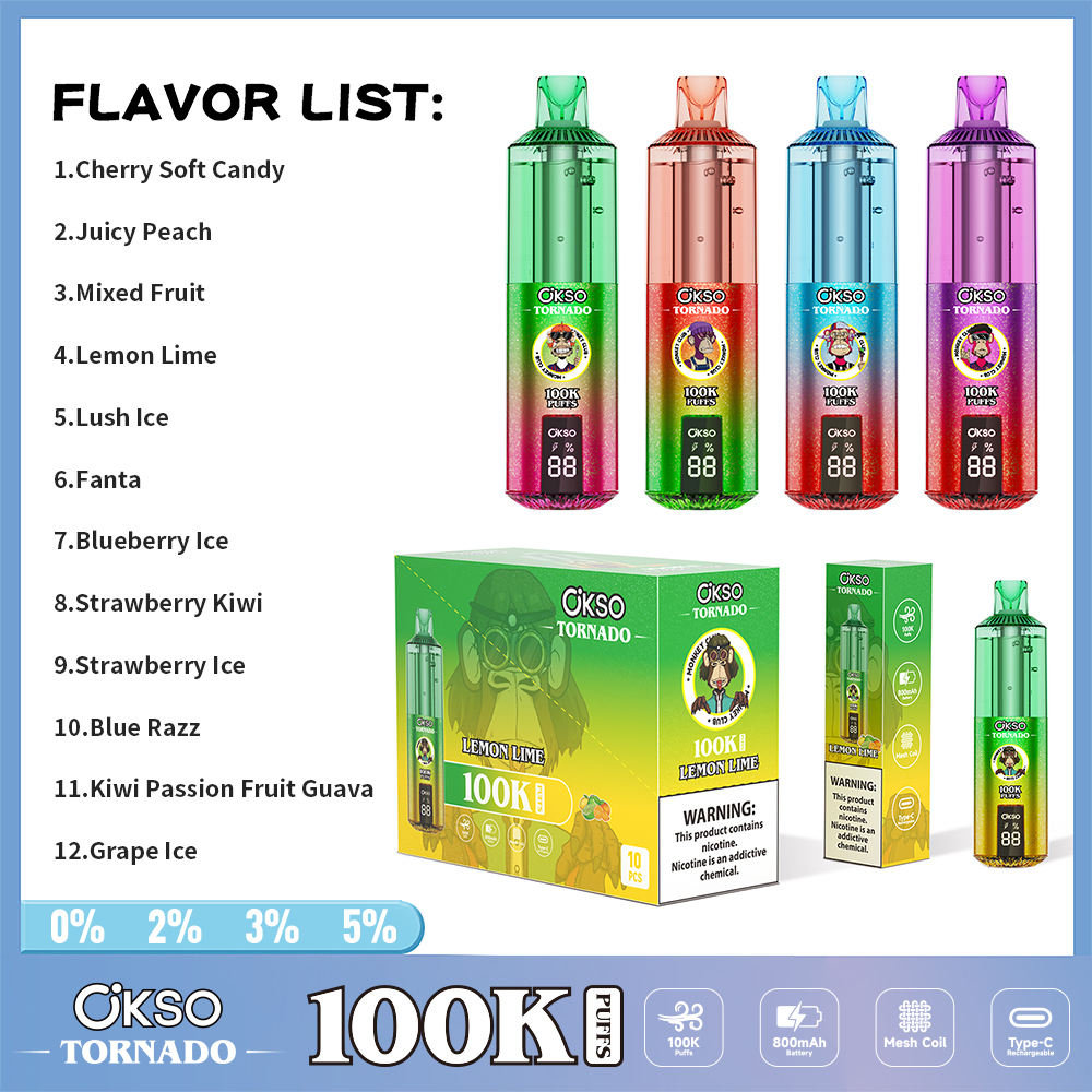 OKSO Tornado 100K Puffs Visual Oil Vape – RGB LED Display Disposable High Puff Vape