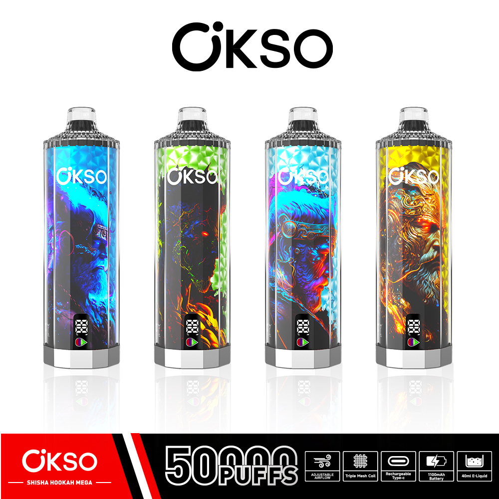 OKSO Shisha Hookah Mega 50K Puffs Disposable Vape – LED Display 10 Flavors High Puff Vape