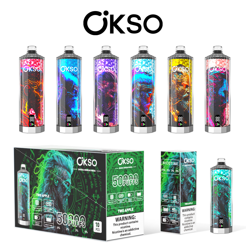 OKSO Shisha Hookah Mega 50K Puffs Disposable Vape – LED Display 10 Flavors High Puff Vape