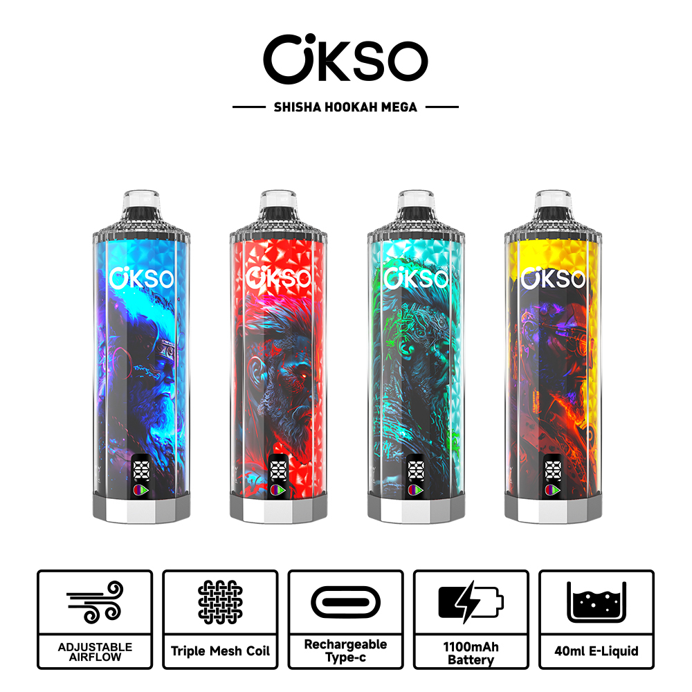 OKSO Shisha Hookah Mega 50K Puffs Disposable Vape – LED Display 10 Flavors High Puff Vape