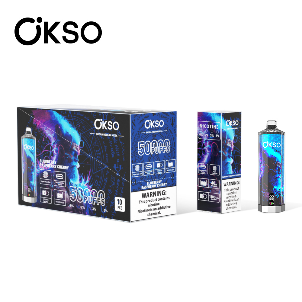 OKSO Shisha Hookah Mega 50K Puffs Disposable Vape – LED Display 10 Flavors High Puff Vape