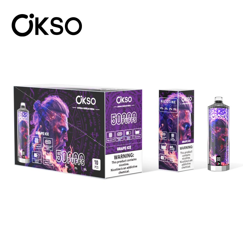 OKSO Shisha Hookah Mega 50K Puffs Disposable Vape – LED Display 10 Flavors High Puff Vape