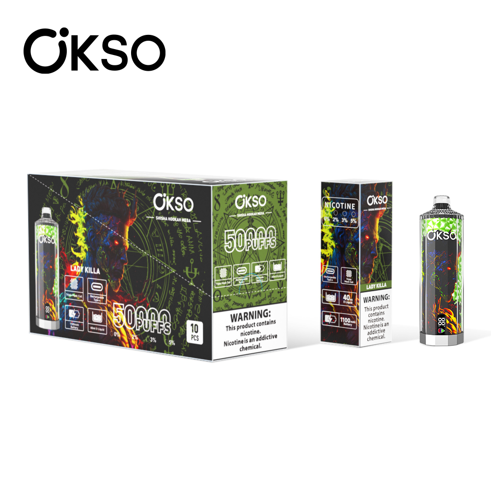 OKSO Shisha Hookah Mega 50K Puffs Disposable Vape – LED Display 10 Flavors High Puff Vape