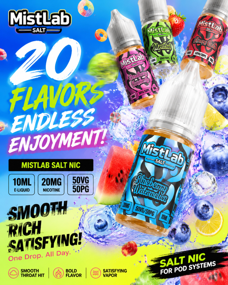 MistLab Premium 10ml Nic Salt Vape Juice 20mg – Smooth Rich Flavor, Fast Shipping, Premium Quality & Satisfying Nicotine Experience