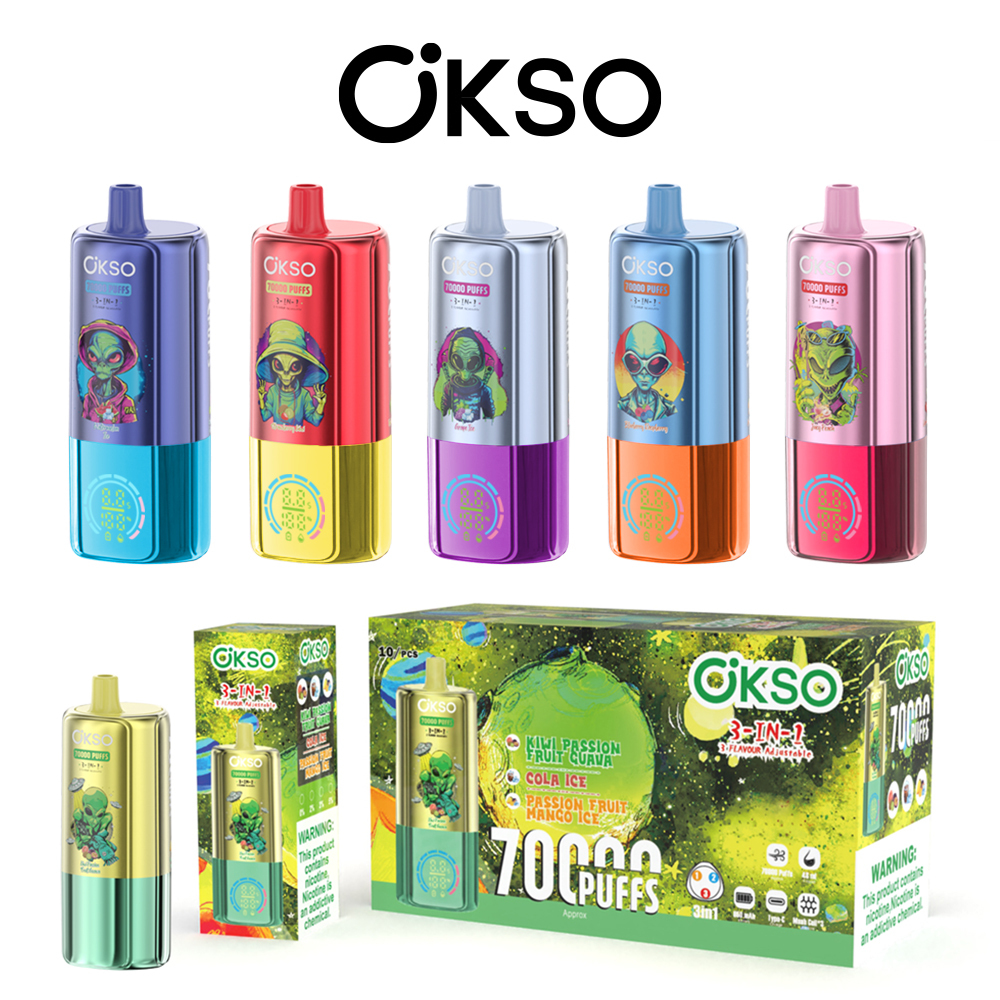 OKSO 70K Puffs 3-in-1 Disposable Vape – Triple Flavor Switch Vape Pen Smart LED Screen Rechargeable Big Puff EU Warehouse Vape