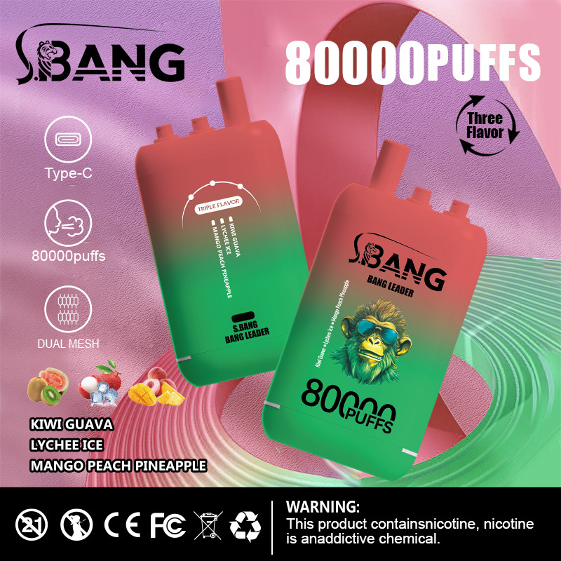 Bang Leader 80000 Puff Vape New Generation E-Cigarette | 3-in-1 Flavor System, 1.0Ω Mesh Coil, 850mAh Rechargeable Battery, Long-Lasting Vape Experience