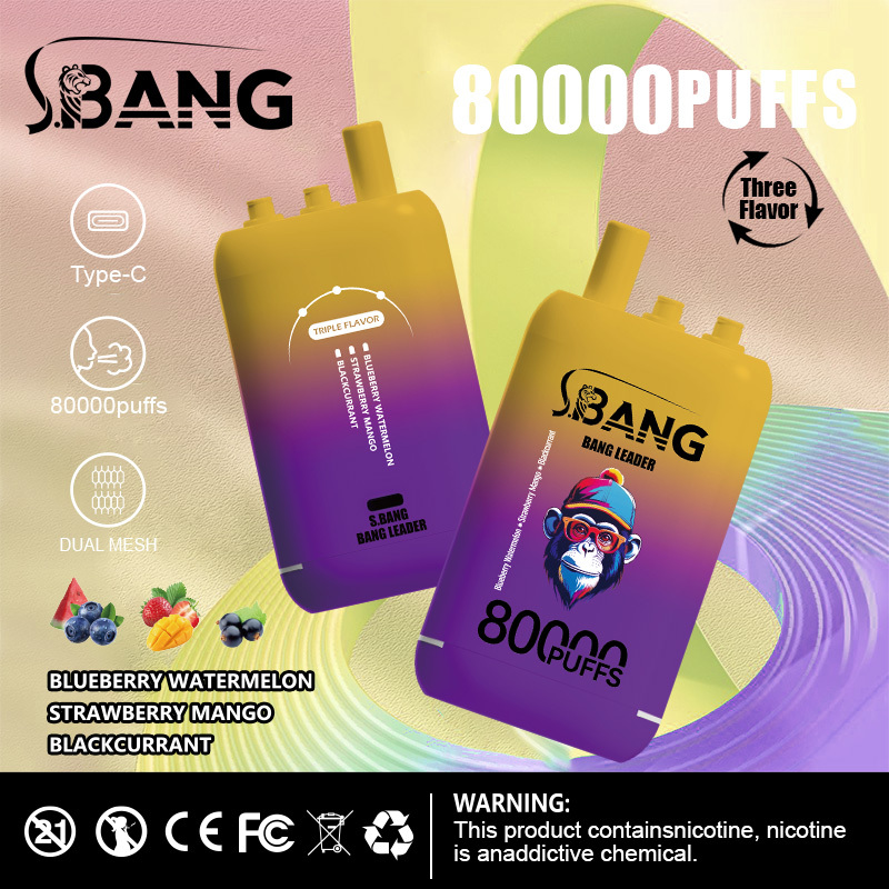 Bang Leader 80000 Puff Vape New Generation E-Cigarette | 3-in-1 Flavor System, 1.0Ω Mesh Coil, 850mAh Rechargeable Battery, Long-Lasting Vape Experience