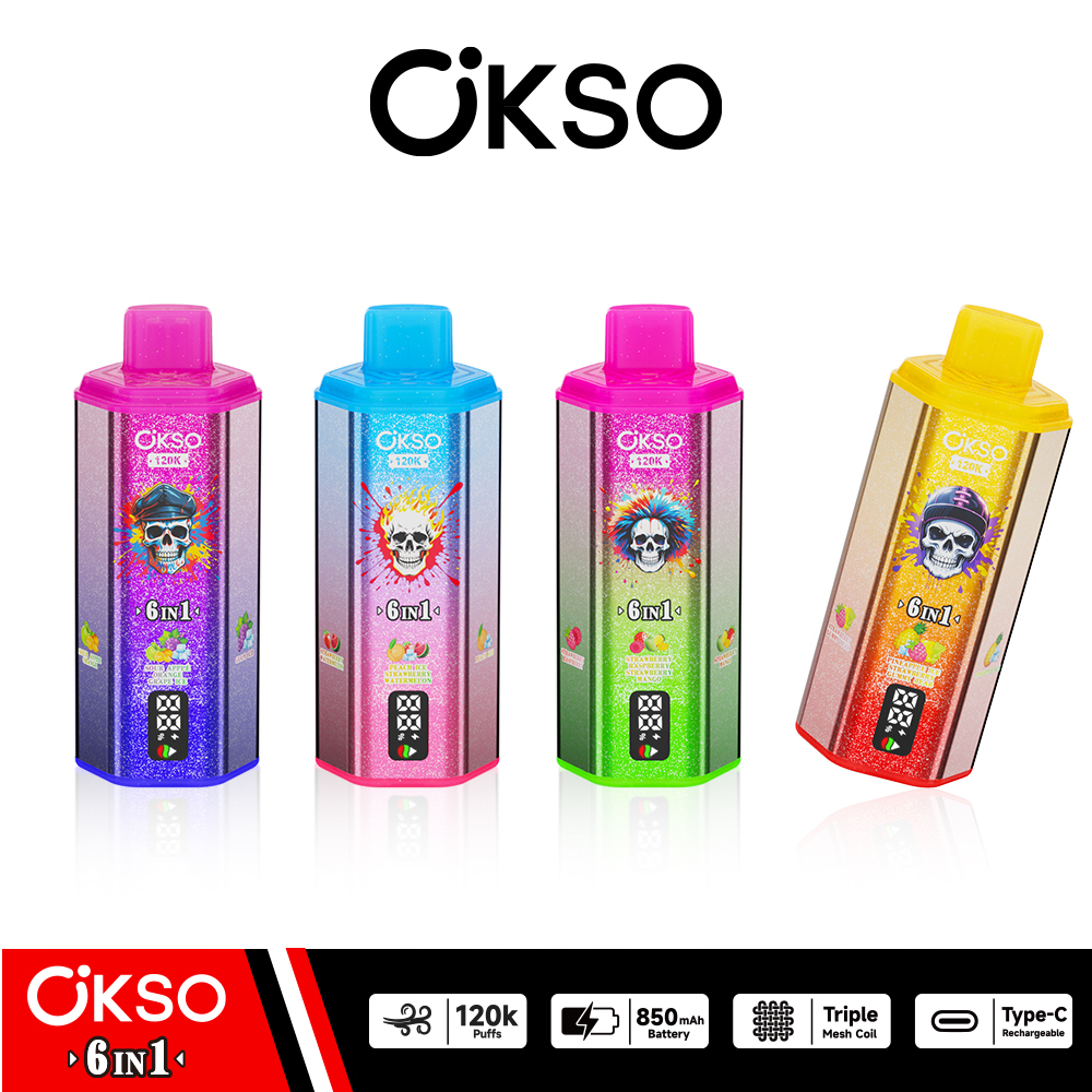 OKSO 120K Puffs 6 IN 1 Vape | 120000 Puff Disposable Vape with Triple Mesh Coil, 60ml E-Liquid, LED Display & 850mAh Rechargeable Battery
