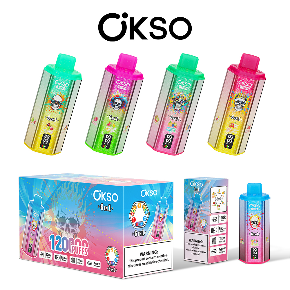 OKSO 120K Puffs 6 IN 1 Vape | 120000 Puff Disposable Vape with Triple Mesh Coil, 60ml E-Liquid, LED Display & 850mAh Rechargeable Battery