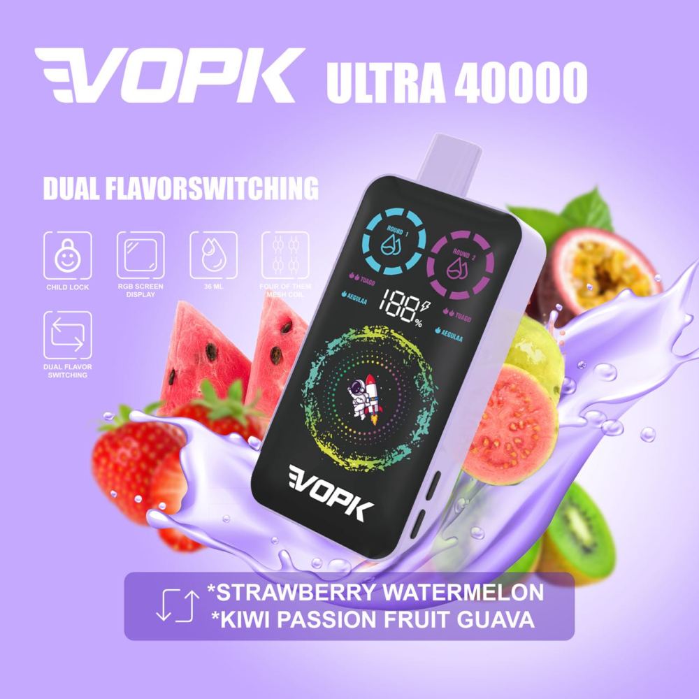 VOPK ULTRA 40K Dual Flavor Vape | High Capacity Disposable Vape with 36ml Oil Capacity, Adjustable Output, Flavor Mixing System & Smooth Vapor