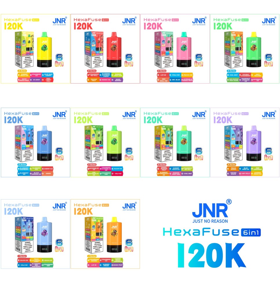 JNR HexaFuse 120K Vape – 6-in-1 Flavor System with 800mAh Rechargeable Battery