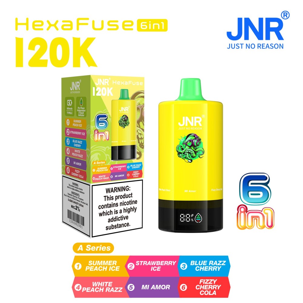 JNR HexaFuse 120K Vape – 6-in-1 Flavor System with 800mAh Rechargeable Battery