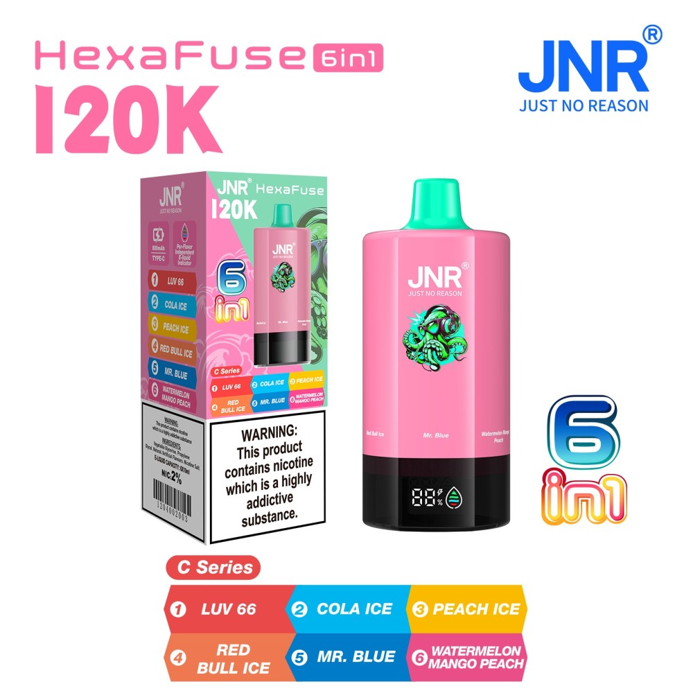 JNR HexaFuse 120K Vape – 6-in-1 Flavor System with 800mAh Rechargeable Battery