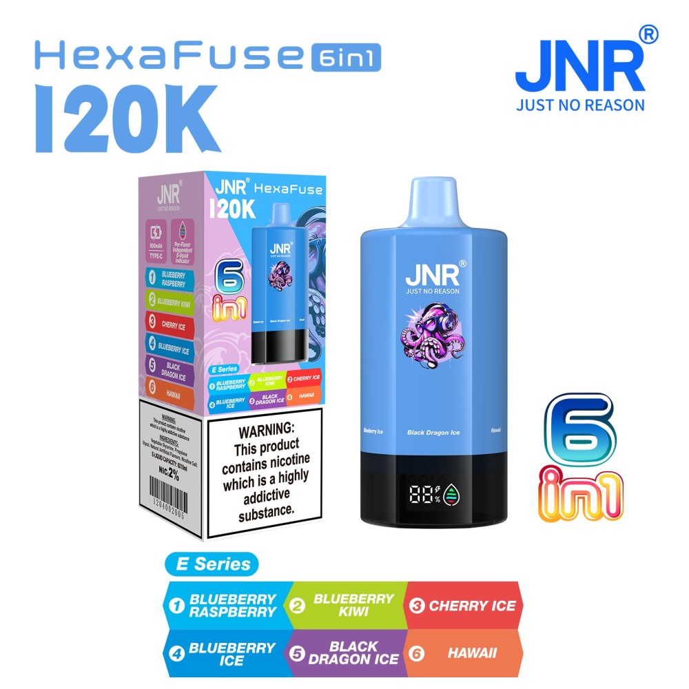 JNR HexaFuse 120K Vape – 6-in-1 Flavor System with 800mAh Rechargeable Battery