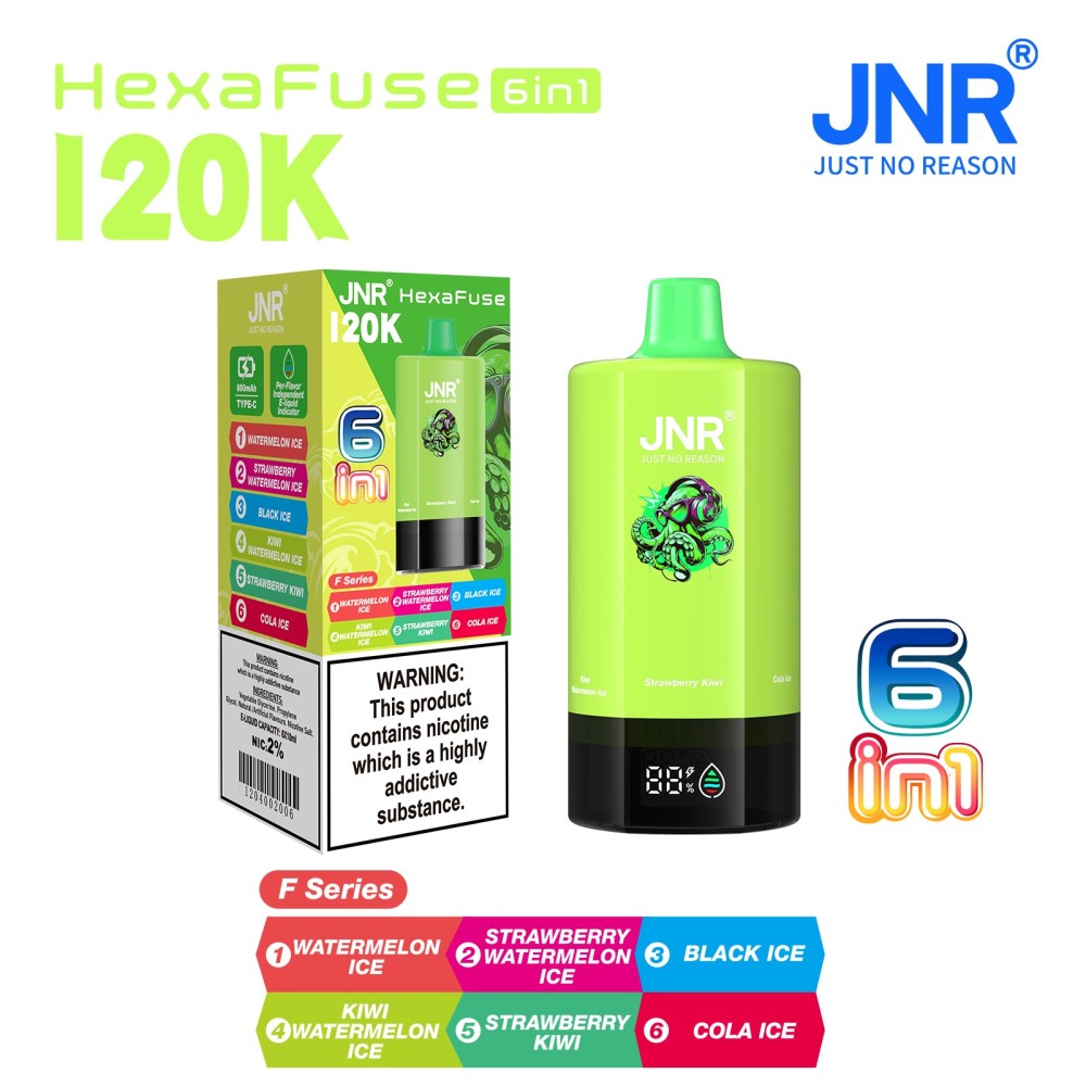 JNR HexaFuse 120K Vape – 6-in-1 Flavor System with 800mAh Rechargeable Battery