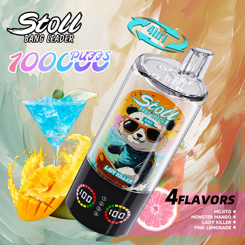 Bang Leader Stoll 100K Puffs 4 IN 1 Vape | 100000 Puff Disposable Vape with Quad Mesh Coil, Smart LED Display & 850mAh Rechargeable Battery