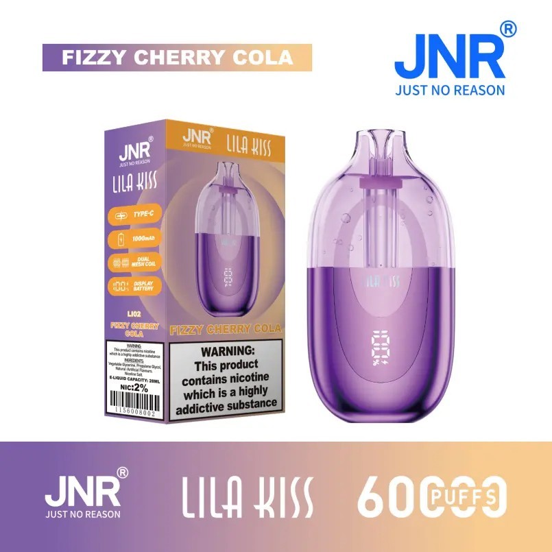 JNR Lila Kiss 60000 Puffs Vape – 24ml E-Liquid, Type-C Rechargeable & 15+ Flavors