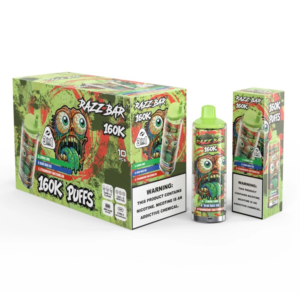 Razz Bar 160K Disposable Vape – 160000 Puffs Triple Flavor System with Rechargeable Battery & Type-C Charging