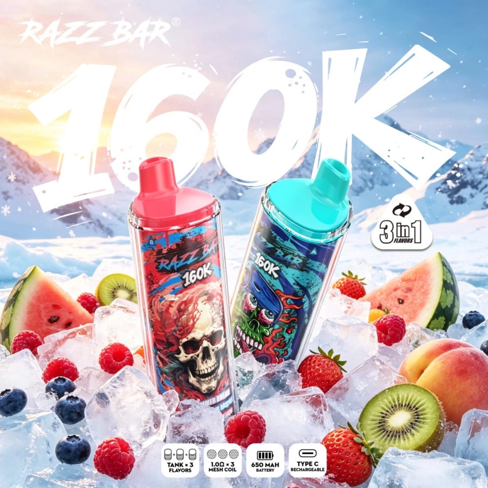 Razz Bar 160K Disposable Vape – 160000 Puffs Triple Flavor System with Rechargeable Battery & Type-C Charging
