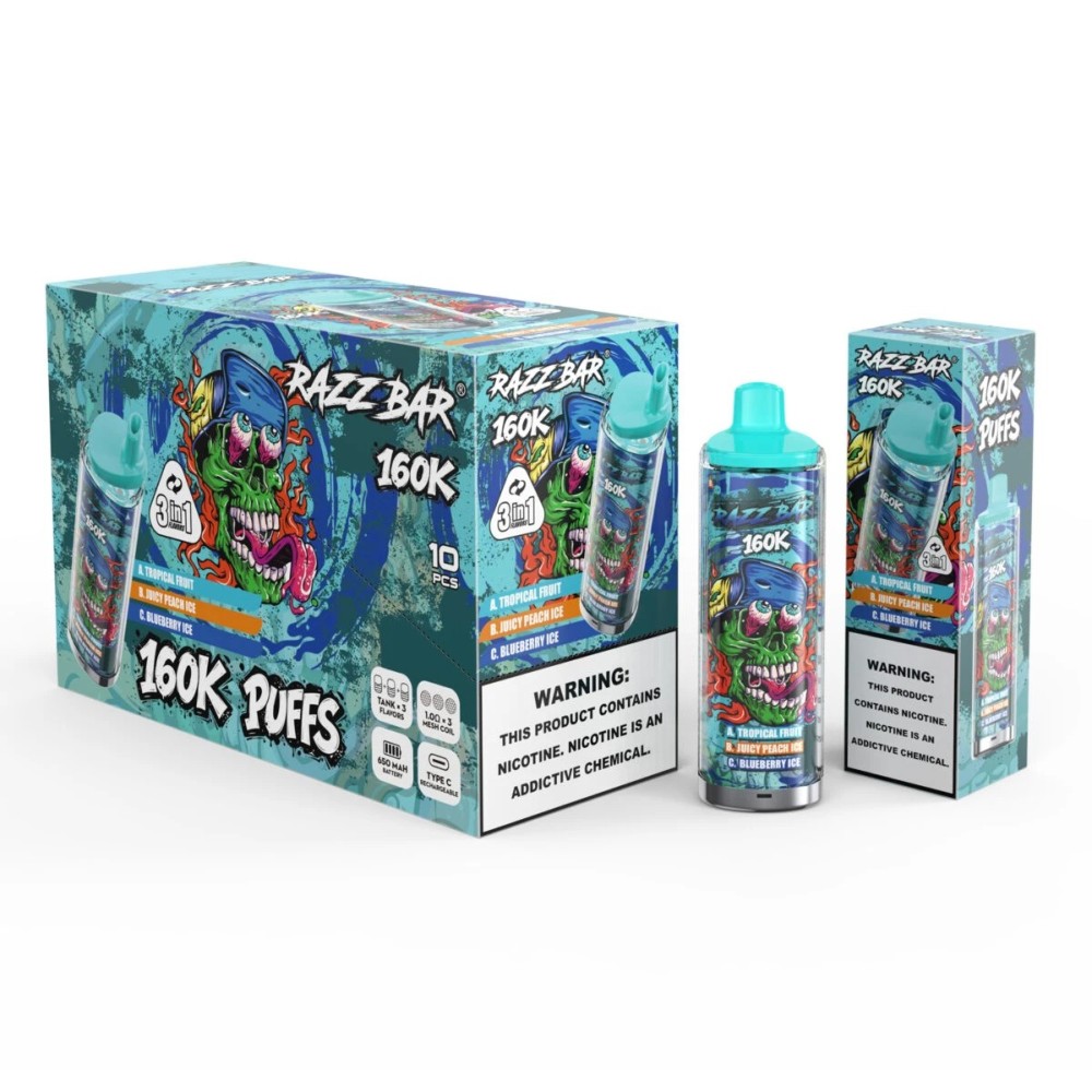 Razz Bar 160K Disposable Vape – 160000 Puffs Triple Flavor System with Rechargeable Battery & Type-C Charging