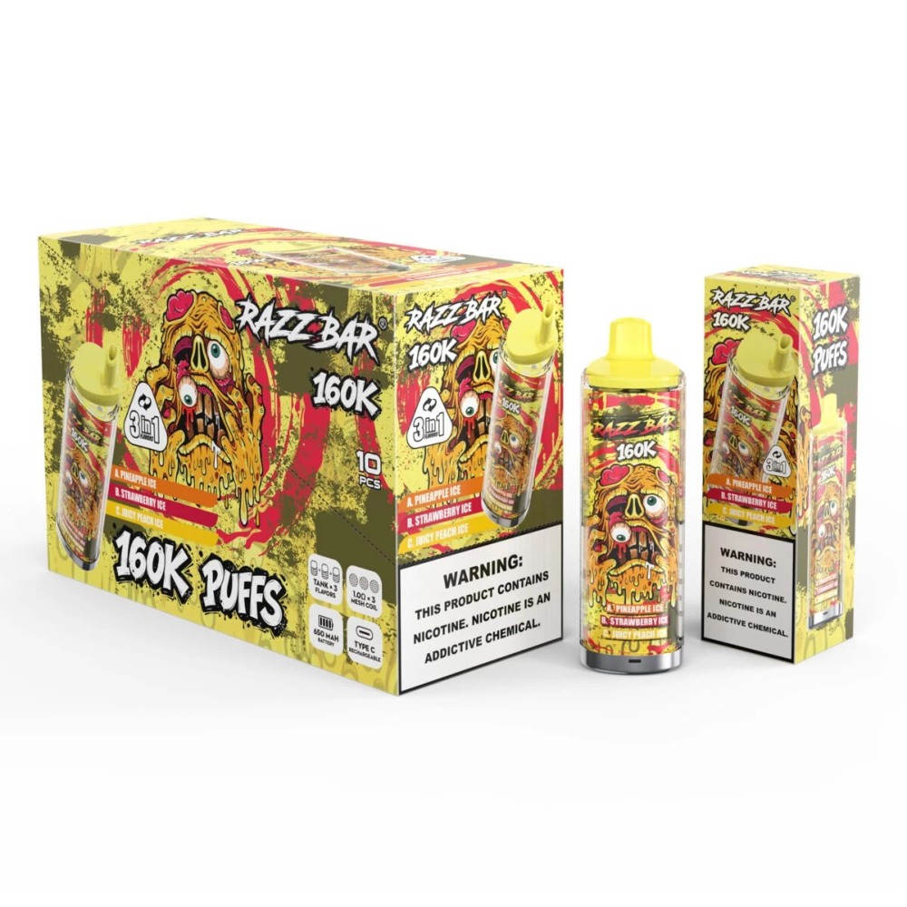 Razz Bar 160K Disposable Vape – 160000 Puffs Triple Flavor System with Rechargeable Battery & Type-C Charging