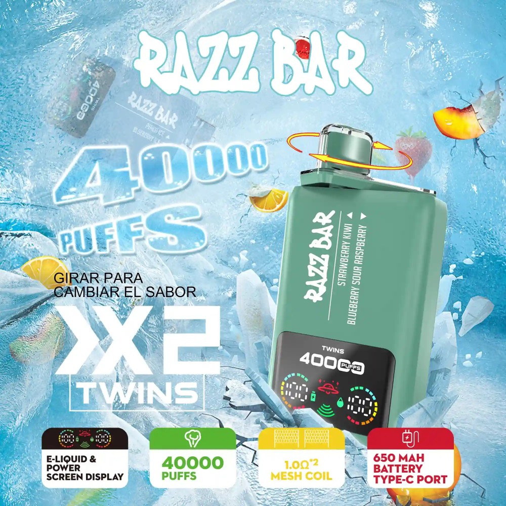 Razz Bar 40K Puffs Rechargeable Disposable Vape – Long Lasting Vape with Dual Tank, Type-C Fast Charging & Rich Flavor