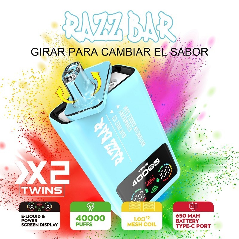 Razz Bar 40K Puffs Rechargeable Disposable Vape – Long Lasting Vape with Dual Tank, Type-C Fast Charging & Rich Flavor