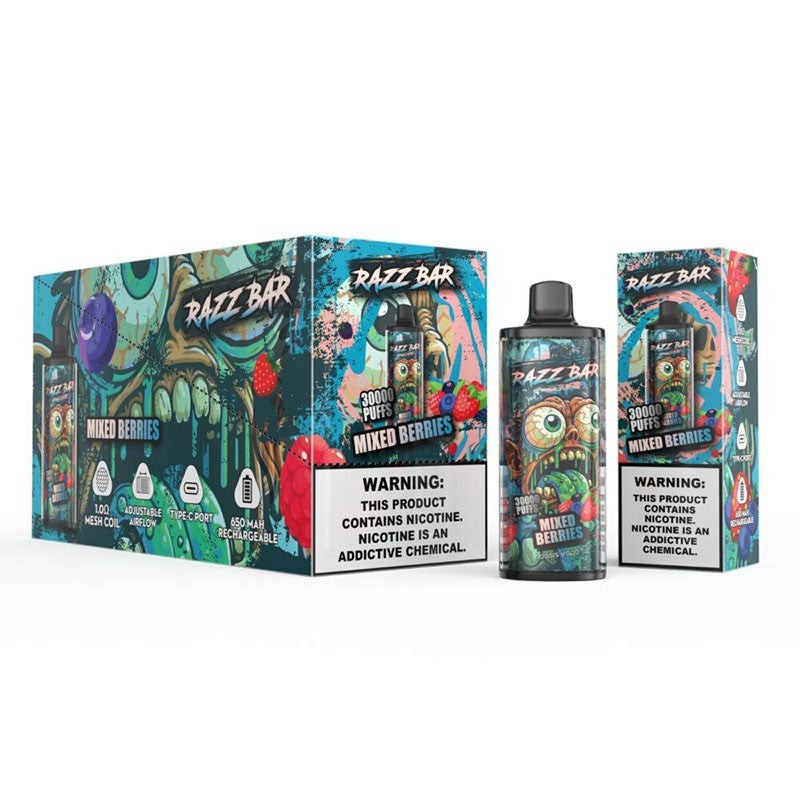 Razz Bar 30000 Vape 30K Puff Device – Adjustable Airflow, 1.0Ω Mesh Coil, Premium Flavor Experience