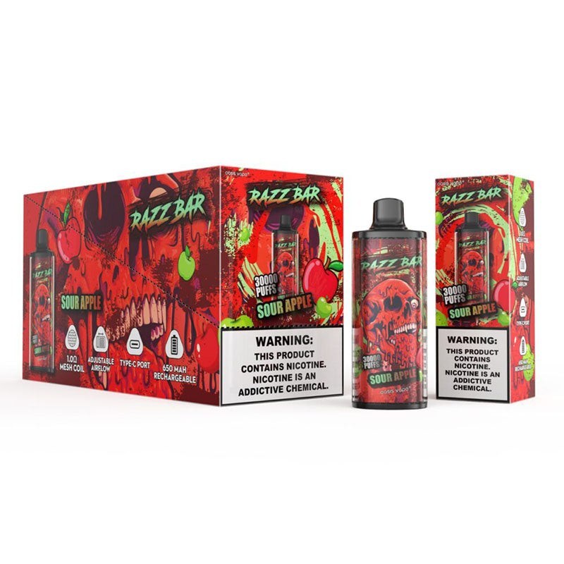 Razz Bar 30000 Vape 30K Puff Device – Adjustable Airflow, 1.0Ω Mesh Coil, Premium Flavor Experience