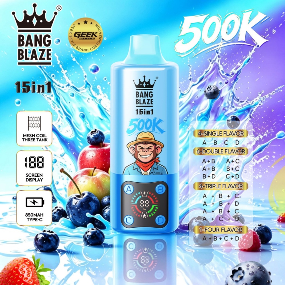 Bang Blaze 500000 Puffs Vape – Big Puffs Disposable Vape with 15 Flavor Switch | Triple Mesh Coil & Cheap Wholesale Price