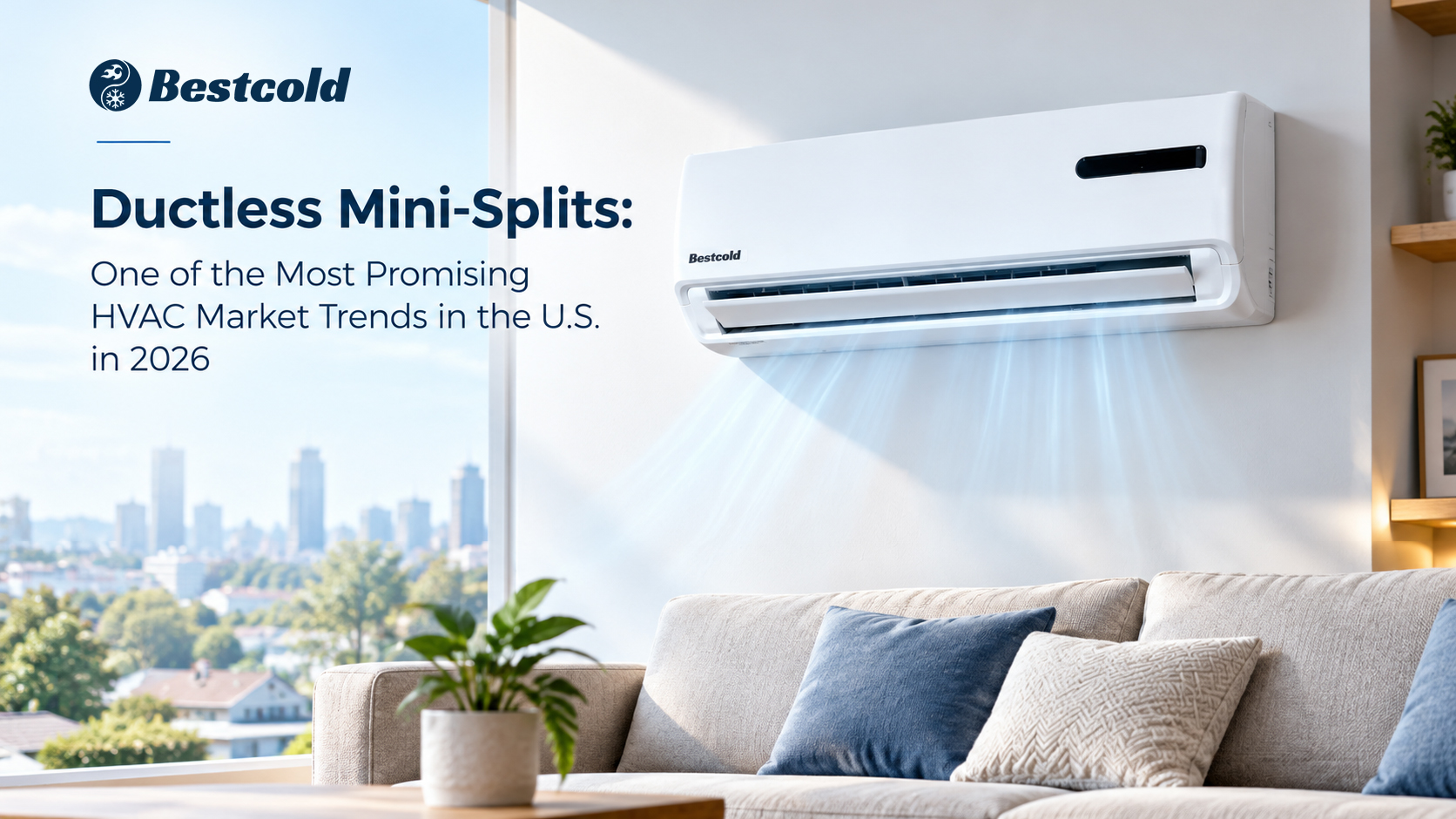 Bestcold HVAC ductless mini-split air conditioner mounted in modern living room representing US HVAC market trends
