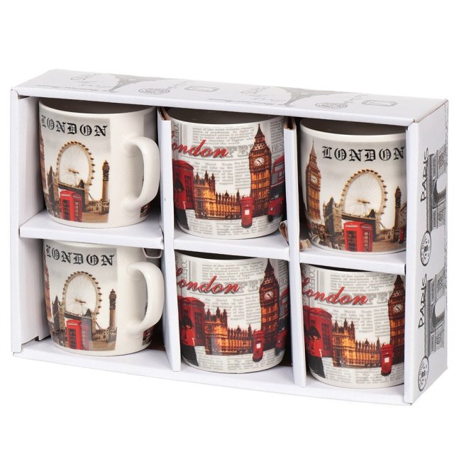 مجموعة من 6 أكواب سيراميك لمدن لندن,مجموعة من 6 أكواب سيراميك لمدن لندن
