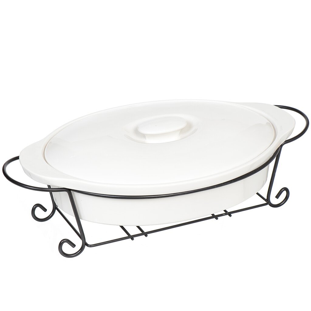 Oval Ceramic Pot 40CM on Metal Stand,Ceramic Kitchenware Accessories – Customizable, Food-Safe Finish
