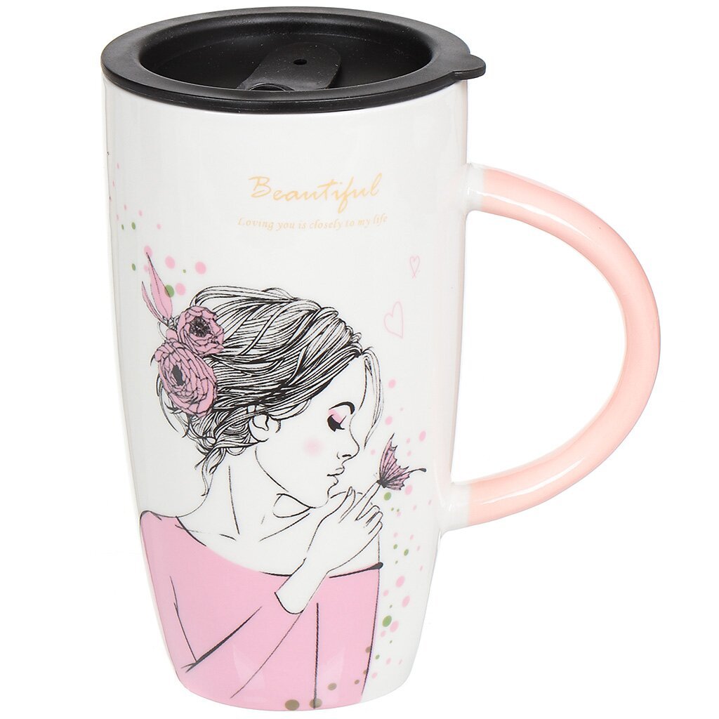 Ceramic Mug Lady With Lid 640ML,Ceramic Mug Lady With Lid 640ML