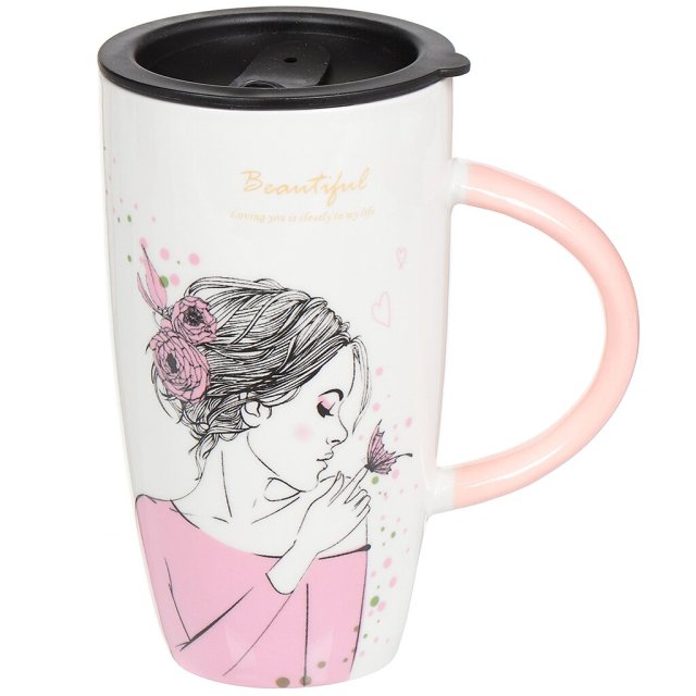 Керамическая кружка Lady с крышкой 640 мл,Керамическая кружка Lady с крышкой 640 мл