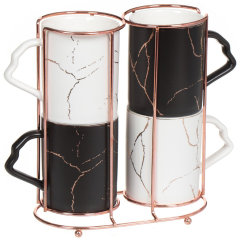 مجموعة من 4 أكواب بمزيج من الرخام الأبيض والأسود على حامل معدني 340 مل,مجموعة من 4 أكواب بمزيج من الرخام الأبيض والأسود على حامل معدني 340 مل