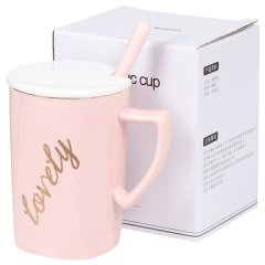 كوب سيراميك 360 مل وردي مع ملعقة وغطاء,كوب سيراميك 360 مل وردي مع ملعقة وغطاء
