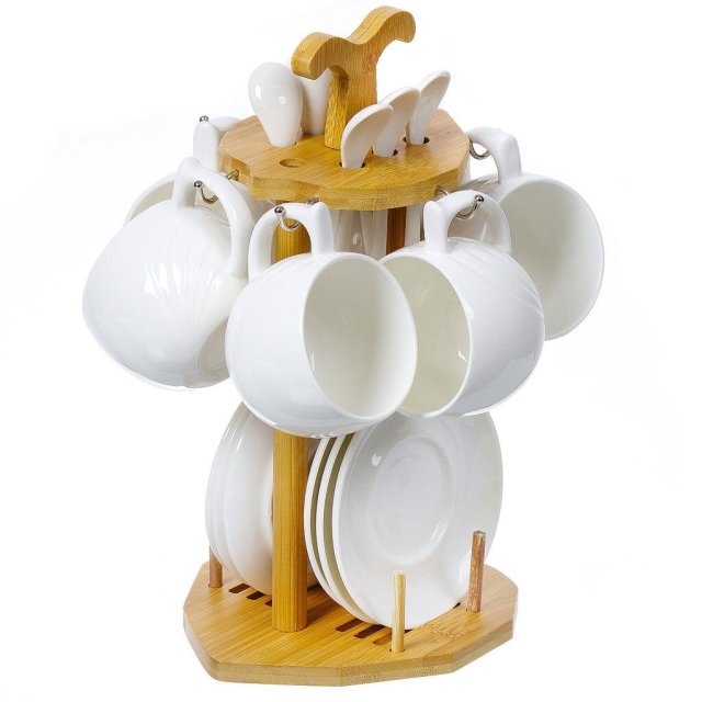 طقم شاي ١٢ قطعة مع ملعقة على حامل من الخيزران ١٨٠ مل لـ ٦ أشخاص,طقم شاي ١٢ قطعة مع ملعقة على حامل من الخيزران ١٨٠ مل لـ ٦ أشخاص