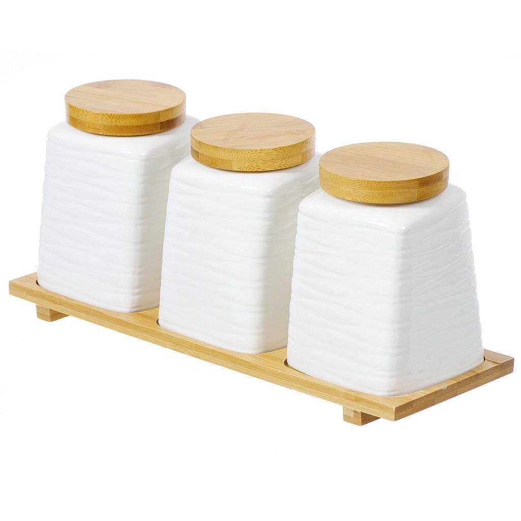 Ceramic Canister Set 800ML Capacity 3 Jars for Wholesale Kitchen Storage,Durable Ceramic 800ML Trio - Wholesale Kitchen Storage Jars