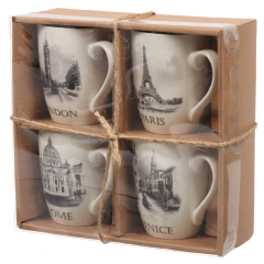 مجموعة من 4 أكواب سيراميك مع نافذة من مادة PVC سعة 350 مل,مجموعة من 4 أكواب سيراميك مع نافذة من مادة PVC سعة 350 مل