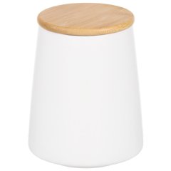 علبة سيراميك 700 مل بيضاء مع غطاء من الخيزران,علبة سيراميك 700 مل بيضاء مع غطاء من الخيزران