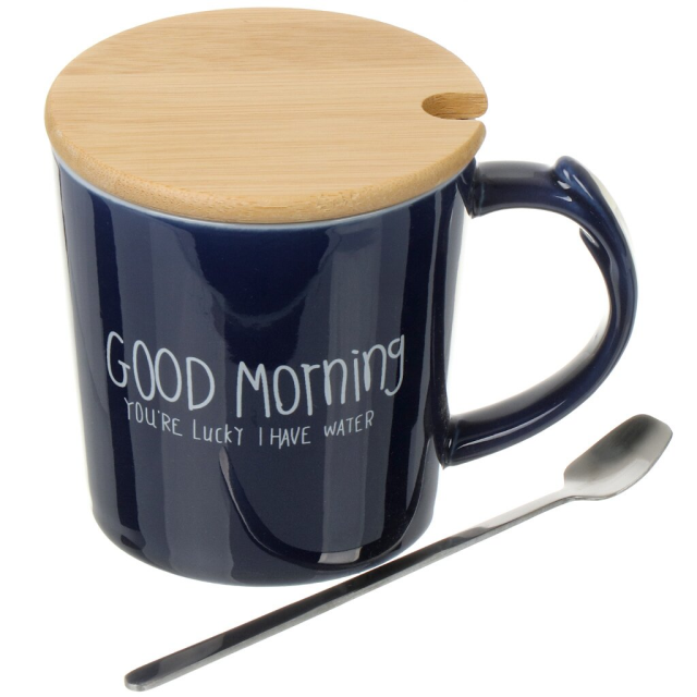 كوب سيراميك صباح الخير 400 مل مع غطاء من الخيزران وملعقة من الستانلس ستيل,كوب سيراميك صباح الخير 400 مل مع غطاء من الخيزران وملعقة من الستانلس ستيل