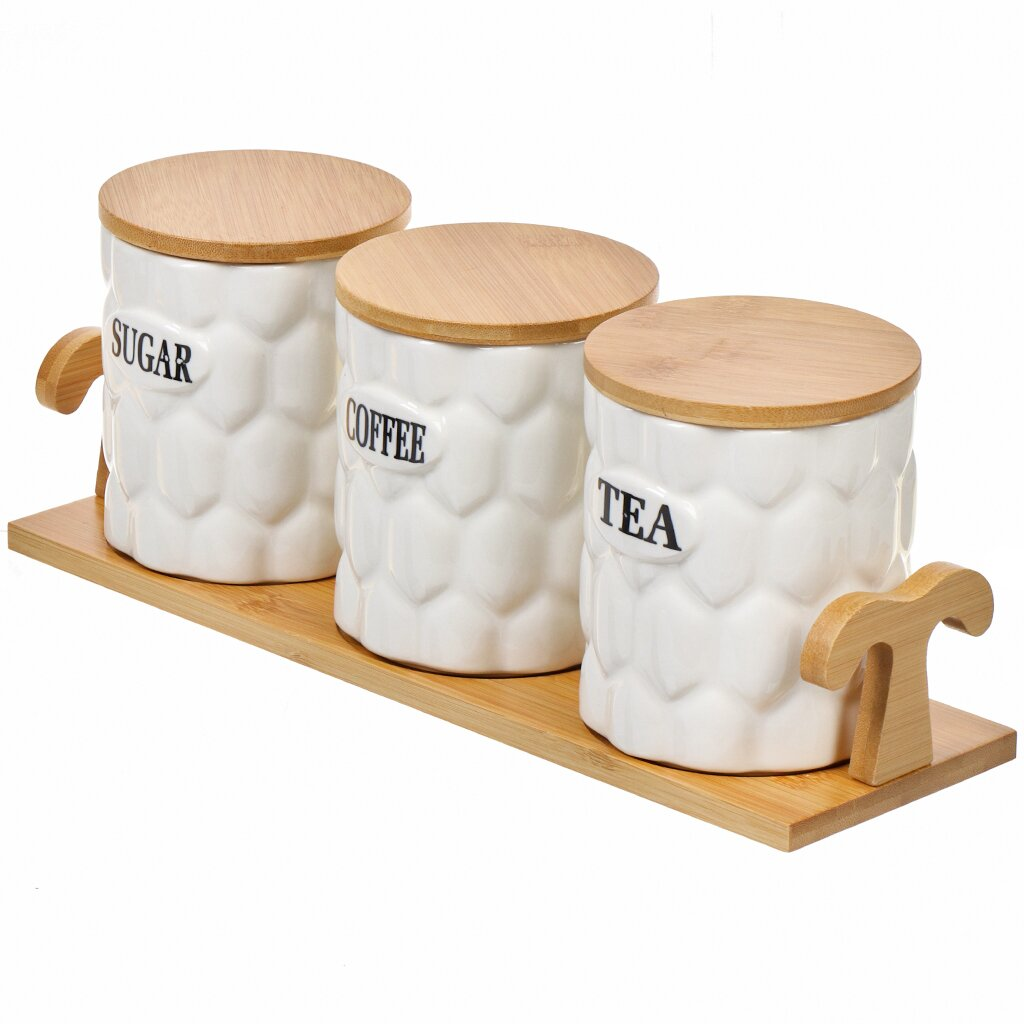 Ceramic Canister Ceramic Jar 3PCS With Lid on Bamboo Stand,Ceramic Canister Ceramic Jar 3PCS With Lid on Bamboo Stand