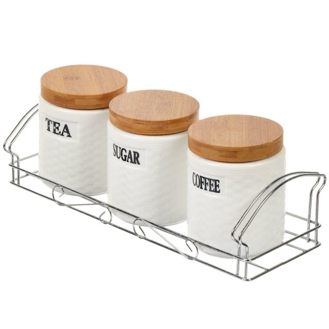 مجموعة من 3 عبوات سيراميك سعة 630 مل على حامل معدني للمنتجات السائبة,مجموعة من 3 عبوات سيراميك سعة 630 مل على حامل معدني للمنتجات السائبة